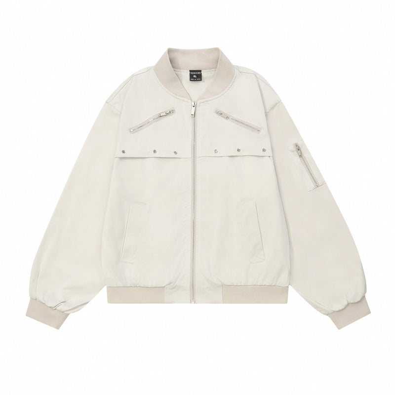 Women Jacket Mechanical Style Zipper Decorations Jacket Stand Collar Solid Color Coat