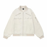 Women Jacket Mechanical Style Zipper Decorations Jacket Stand Collar Solid Color Coat