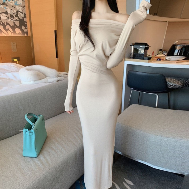 Women Dresses Long Sleeve Dress Fall Slim Fit Hip Skirt