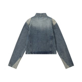 Women Jacket Denim Jacket Autumn Leisure Stand Collar Washed Zipper Cardigan Jacket