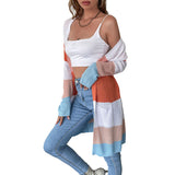 Women Knitted Sweater Autumn Clothes Casual Long Sleeve Colorblock Sweater Coat
