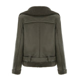 Red Leather Jacket Fall/Winter Suede Fabric Jacket Turn-down Collar Coat