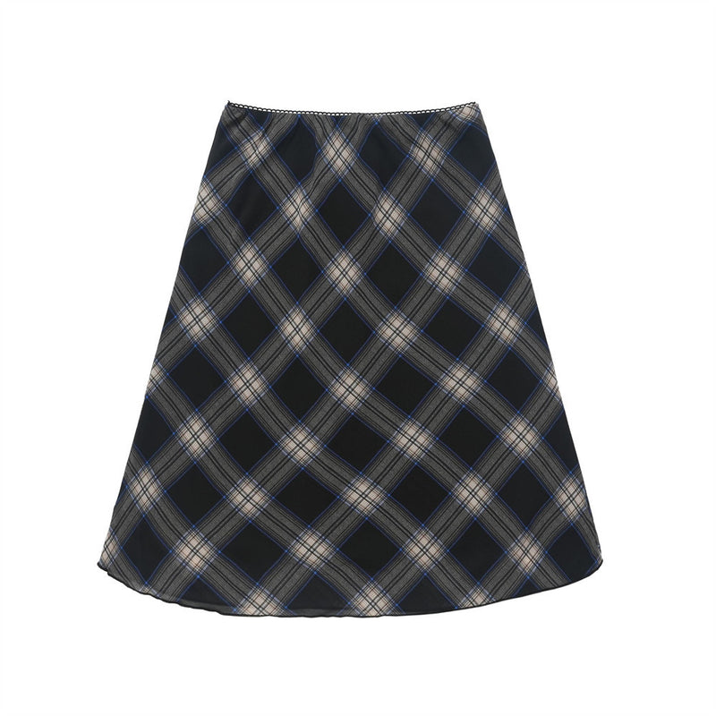 Women's Long Skirt Plaid A- line Skirt Women's Summer Casual Loose Bow Skirt