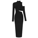 Women's Evening Dress Long Sleeve Turtleneck off-the-Shoulder Long Dress Bandage One-Piece Dress