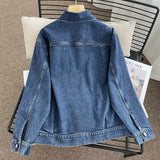 Women Jacket Spring and Autumn Loose Washed-out Lapel Casual Workwear Denim Jacket