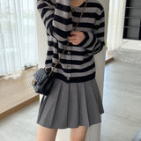 Women Cardigan Sweater Striped Sweater Cardigan Autumn round Neck Long Sleeve Top Women 8t7282