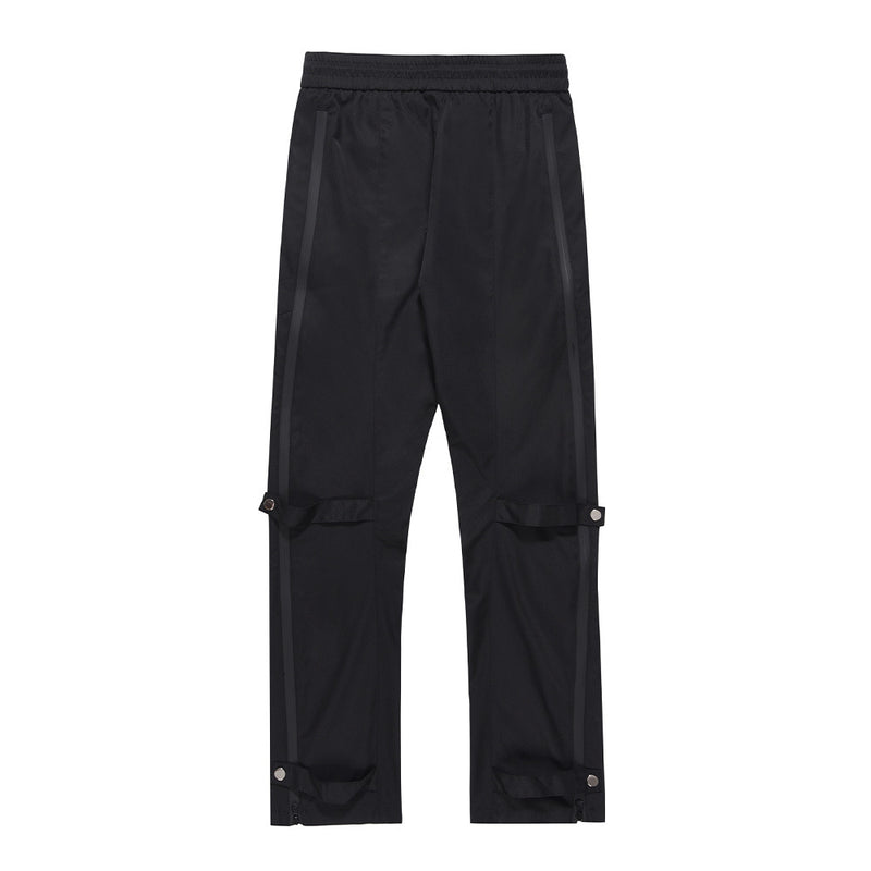 Men Sweatpants Zipper Pocket Split Casual Trousers Straight Track Pants