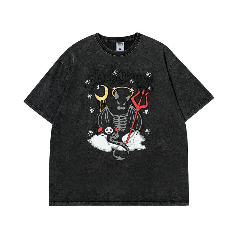 Men T Shirt Summer Devil Cartoon Printed Short Sleeve T-shirt Oversize