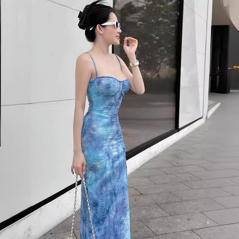 Women Dresses Tie-Dyed Suspenders Dress Element Dress