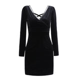 Women Maxi Dress Autumn Winter Sexy V-neck Lace Sheath Pleuche Dress