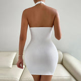 Women Dress Summer New Sexy Backless Stand Collar Sleeveless Sheath Dress