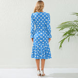Women Date Dress Autumn and Winter Dress Sexy V-neck Polka Dot Printing Long-Sleeved Fishtail Dress