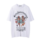 Men Vintage T-shirt Angel Print Men's Short Sleeve T-shirt Washed and Worn round Neck