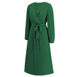 Women Date Dress Sexy Pleated V-neck Dress