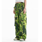 Men Sweatpants Tie-Dye Printing Casual Working Pants Loose Pockets Straight-Leg Trousers