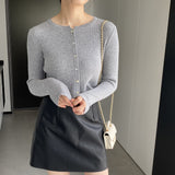 Women Cardigan Sweater Autumn Top round Neck Cropped Cardigan Sweater Button Long Sleeve Knitted Coat 8t7329