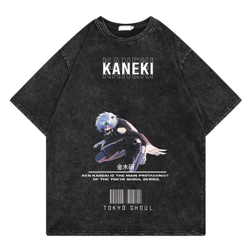 Washed retro T-shirt Tokyo corpse print casual cotton short sleeves