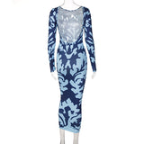 Women Dresses Fall Slim Fit Backless Long Sleeves Dress