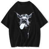 Men Gothic Letter Dog Printed T-Shirt Hip Hop Streetwear