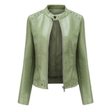 Red Leather Jacket Rivet Leather Clothing with Stand Collar