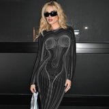 Women Dresses Winter Backless Slim Fit round-Neck Long-Sleeved Dress