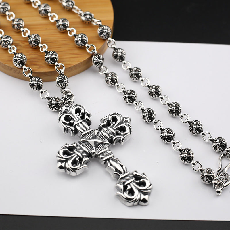 Chrome Hearts Necklace Classic Vintage Flame Cross Fish Hook Button Head Design Men and Women
