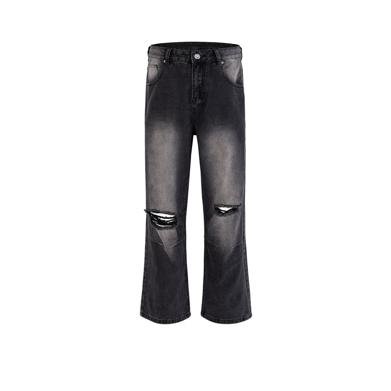 MIJKO Men Vintage Pants MIJKO Wash Old Slightly Stretched Ripped Jeans