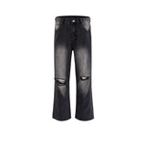 MIJKO Men Vintage Pants MIJKO Wash Old Slightly Stretched Ripped Jeans