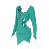 Women Dresses Autumn Sexy Hollow out Chain Slim Long Sleeve Dress
