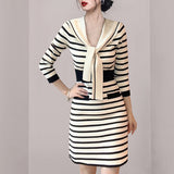 Women Maxi Dress Autumn and Winter Striped Knitted Dress