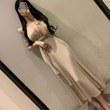 Women Dresses V-neck Dress Bow Lace-up Umbrella Skirt