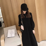 Women Maxi Dress Autumn and Winter Loose round Neck Knitted Dress