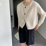 Women Cardigan Sweater Autumn Thick Sweater Button Long Sleeve round Neck Short Top Cardigan Coat 8t3119
