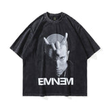 Summer washed old t-shirt printed short-sleeved men's t-shirt