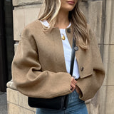 Women Trench Coat Woolen Coat O-neck Short Casual Loose Autumn Winter Retro
