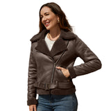 Red Leather Jacket Fall/Winter Suede Fabric Jacket Turn-down Collar Coat
