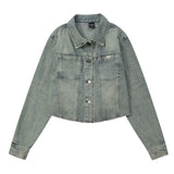 Women Jacket Short Denim Jacket Spring and Autumn Leisure Washed Distressed Coat