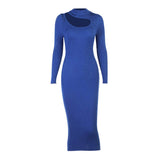 Women Dresses Turtleneck Woolen Hollow Dress Long Dress