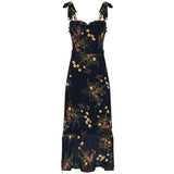 Robe Bridgerton Black Flower Print Overknee Mid-Length Slim Strap Dress