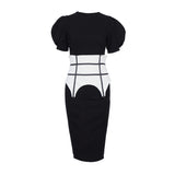 Women Dress round Neck Puff Sleeve Hip Skirt White Short Sleeve Dress