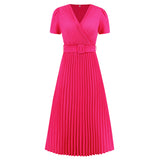 Women Date Dress Spring and Summer Sexy V-neck Pleated Dress