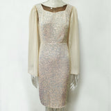 Women Evening Gown Sexy Casual Chiffon Long Sleeve Sequins Dress