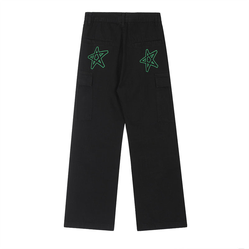 Men Sweatpants Straight-Leg Trousers Men's Tooling Pleated Casual Wide-Leg Pants