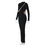 Women Dresses Winter Sexy Cutout Back Slit Long Sleeve Dress