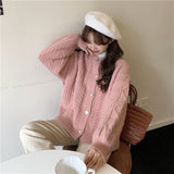 Women Knitted Cardigan Loose Pink Knitted Cardigan Sweater Coat