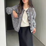 Women Cardigan Sweater Spring Cardigan Coat Black and White Button Sweater Coat 1t1308