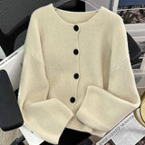 Women Knitwear Autumn and Winter round Neck Sweater Loose Knitted Cardigan