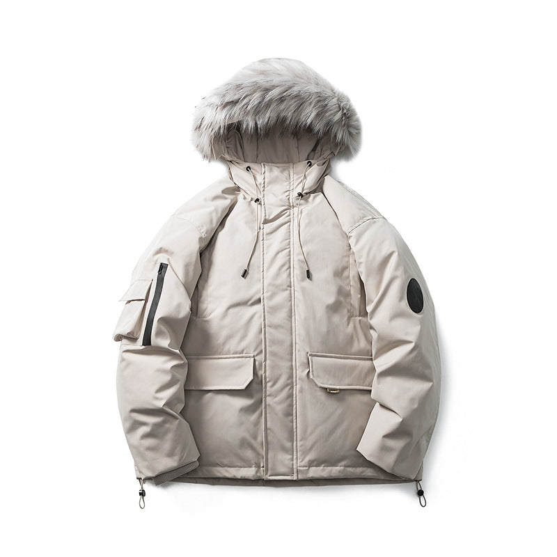 Unisex Winter Cotton Coat Three-Dimensional Pocket Decorative Hooded down Jacket Retro Workwear down Jacket