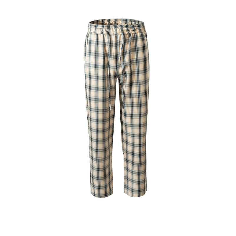 MIJKO Mens Vintage Pants Drawstring Cotton Casual Plaid Pants