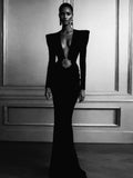 Women Dresses Sexy Deep V Long Sleeve Dress Long Dress Dress (Zns0409)